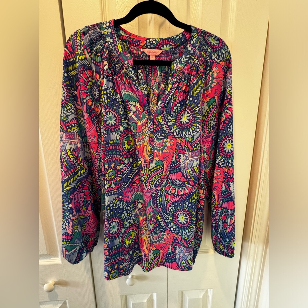 Lilly Pulitzer Elsa Blouse XL GUC No Prob Llama